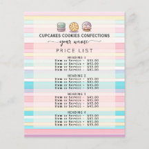 Lista de precios de panadería dulce con rayas past