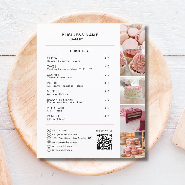 Lista de Precios de Panadería Foto QR Blanco (Bakery Price List Photo QR White Flyer)