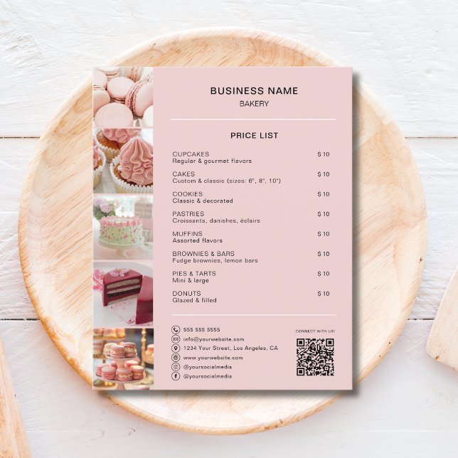 Lista de Precios de Panadería Foto Redes Sociales  (Bakery Price List Photo Social Media QR Flyer)