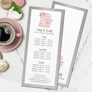 Lista de precios de postres del menú de repostería