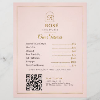 Lista de precios de salón de belleza rosa y dorado