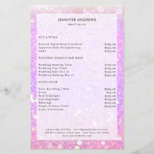 Lista de precios de salón de glitter púrpura moder