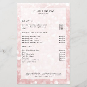 Lista de precios de salón de glitter rosa claro mo