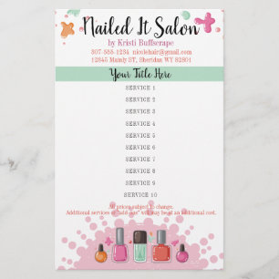 Lista de precios de salón de manicura y pedicura d