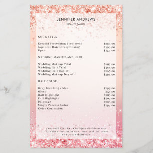 Lista de precios de salón de rosegold con brillo p
