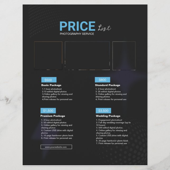 Lista de precios de servicio de fotografía moderna (Frente)