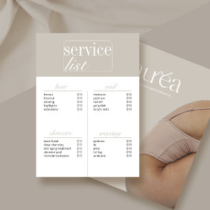 Lista de precios de servicio de Salón de Belleza