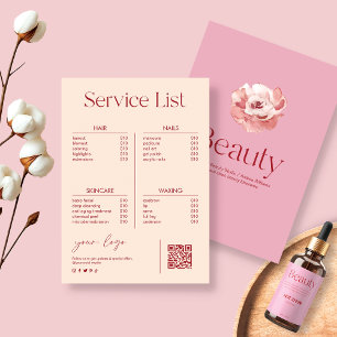 Lista de precios de servicio de Salón de Belleza R