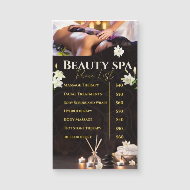 Lista de precios de servicios de spa (Anverso)