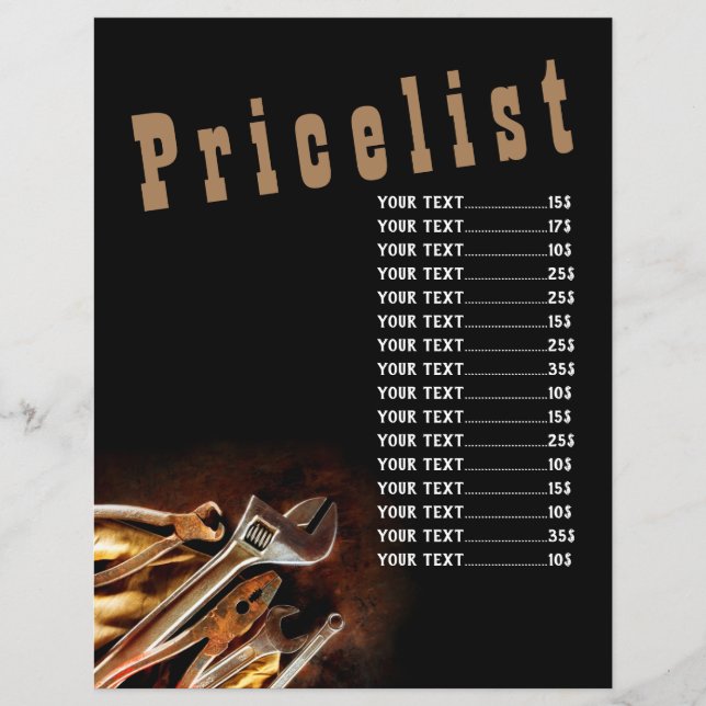 Lista de precios de trabajo de Handyman (Frente)