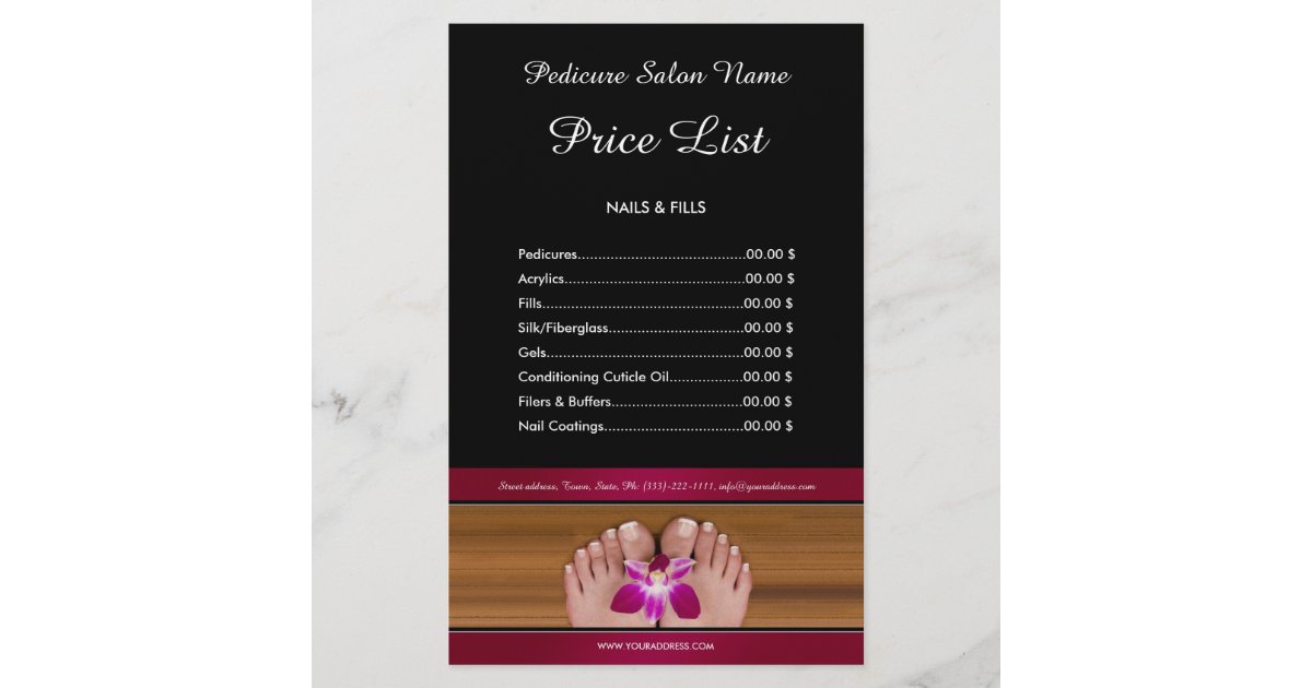 Lista de precios de venta de uñas para pedicina Vo | Zazzle.es