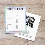 Lista de precios de venta del código QR del Pastel<br><div class="desc">Elegante diseño de plantilla de lista de precios de personalizable para profesionales relacionados con la belleza. Diseño sobrio y elegante con un fondo en tonos pastel y blanco. Diseño moderno y elegante. Si necesita ayuda para personalizar de este producto,  no dude en contactarme.</div>