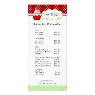 Lista de precios del menú de repostería de fresa