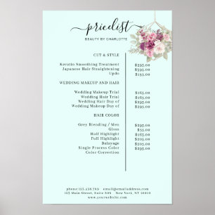 Lista de precios floral moderna Póster