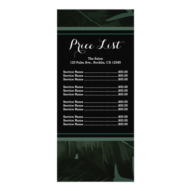 Lista de Precios Menú Hojas Tropicales de Green &  (Frente)