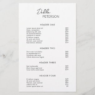 Lista de precios modernos contemporáneos en blanco