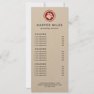 Lista de precios o tarjeta de servicios de la marc