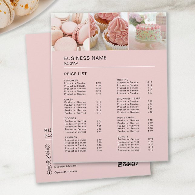 Lista de precios QR de foto personalizada Panaderí (Create your own Bakery Cake Shop Confectionery Price List Flyer by MINTIC DESIGN STUDIO)