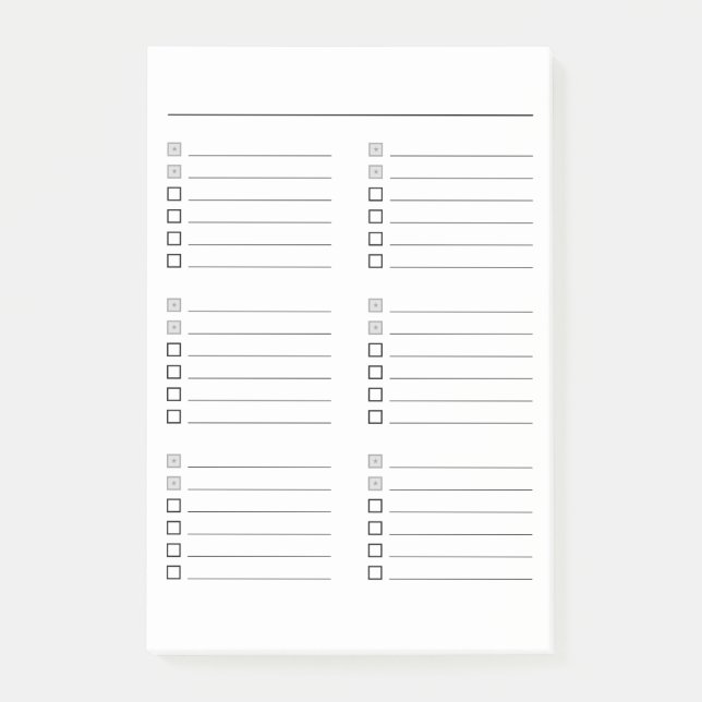 Lista en blanco para hacer Notas Post-it® (Anverso)