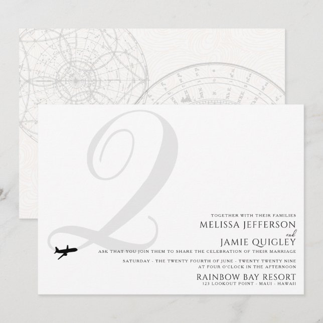 Listo para despegar Q Invitación a la boda inicial (Anverso / Reverso)