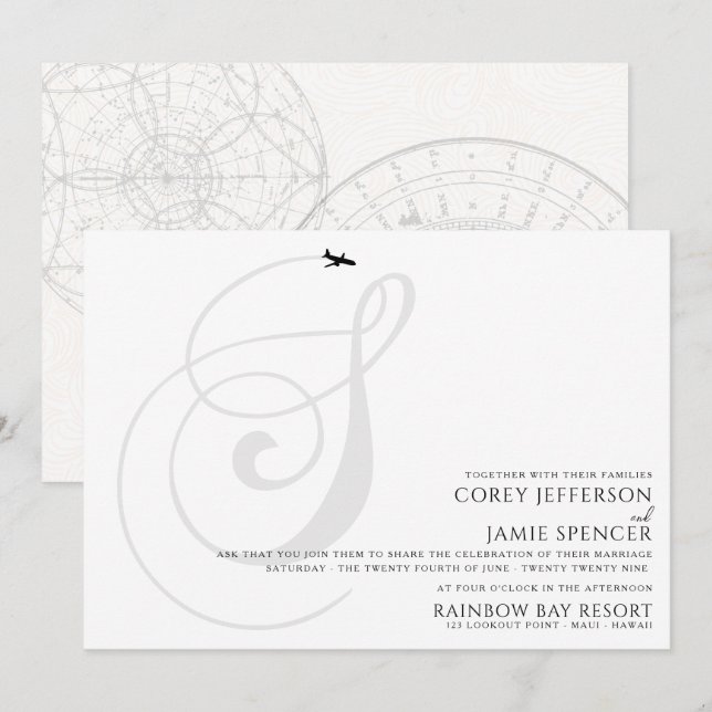 Listo para despegar S Invitación a la boda inicial (Anverso / Reverso)