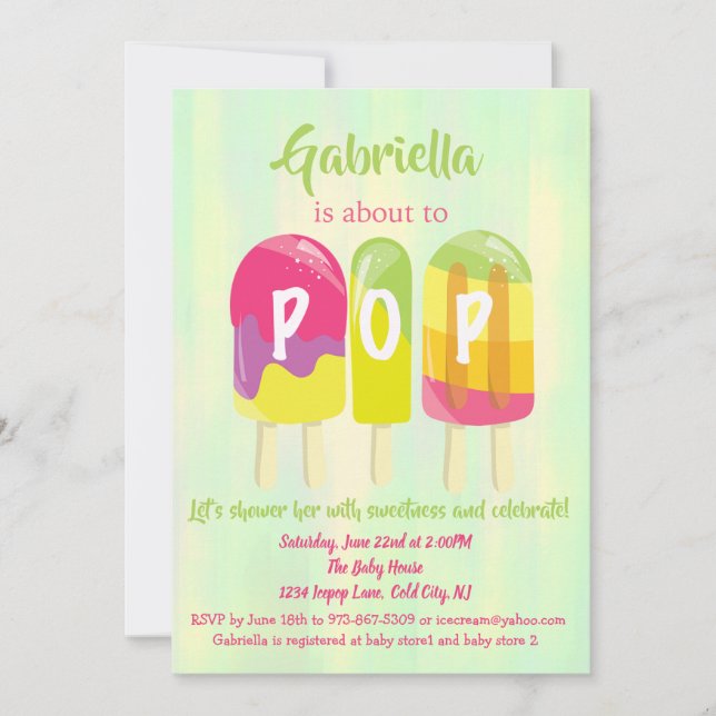 Listo para POP Ice Pops Invitación Baby Shower (Anverso)