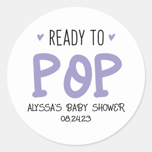 Listo Para Pop Purple Baby Shower Pegatina (Anverso)