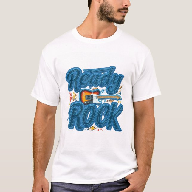 "Listo para rodar camiseta masculina con guitarra  (Anverso)