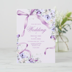 Listones Florales Morados Tarjeta de Invitación de