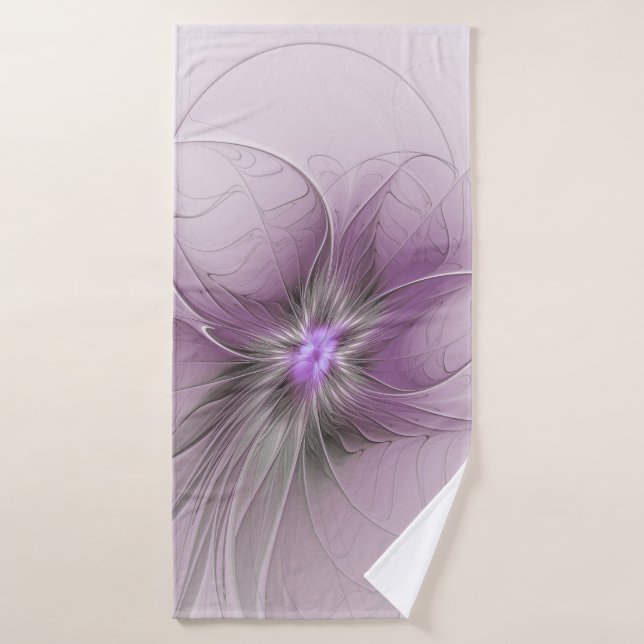 Little Beauty Modern Mauve Gray Fractal Art Flower (Toalla de baño)