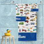 Little Boy Things That Move Vehicle Cars Pattern<br><div class="desc">Add a custom touch to your little boy's bathroom with this adorable custom bath towel set that celebrates all things that move: fire trucks, police cars, helicopters and planes, trains, taxis, construction vehicles, and more! Add your son's name for a personal touch. This towel set makes a fun personalized birthday,...</div>