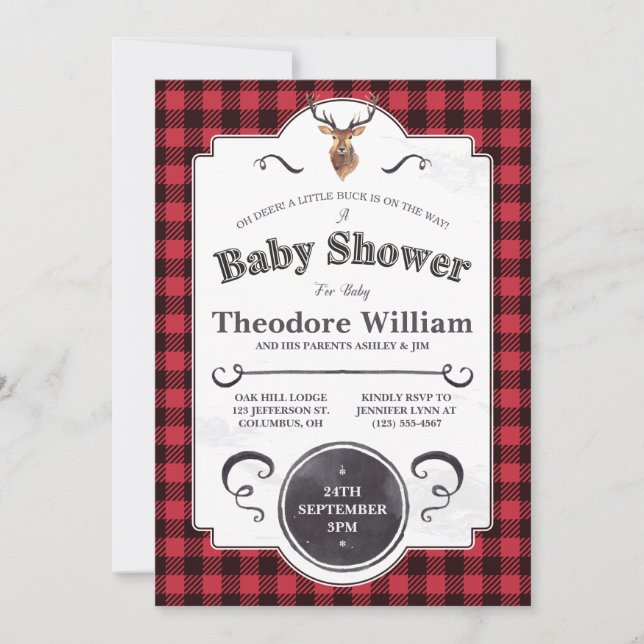 Little Buck - Invitación a Baby Shower de Woodland (Anverso)