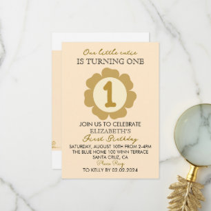 Little Cutie Gold Floral 1er cumpleaños Invitación