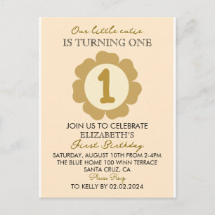 Little Cutie Gold Floral 1er cumpleaños Invitación
