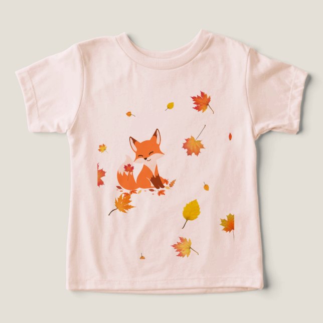 Little Fox & Autumt deja la camiseta del bebé" (Diseño delantero )