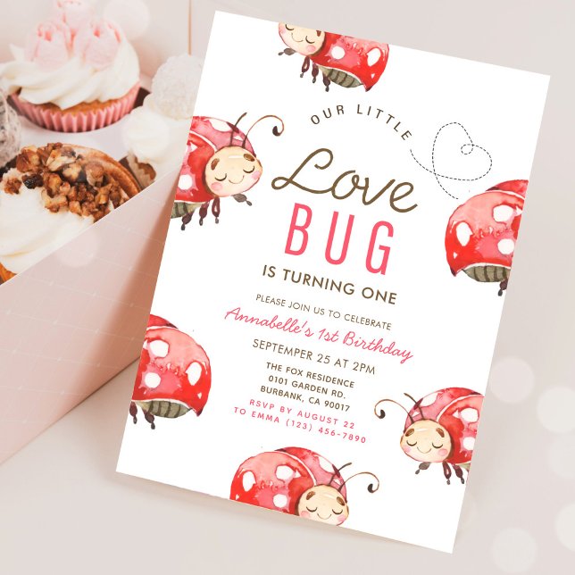 Little Love Bug Ladybug Primera Invitación de cump (Subido por el creador)