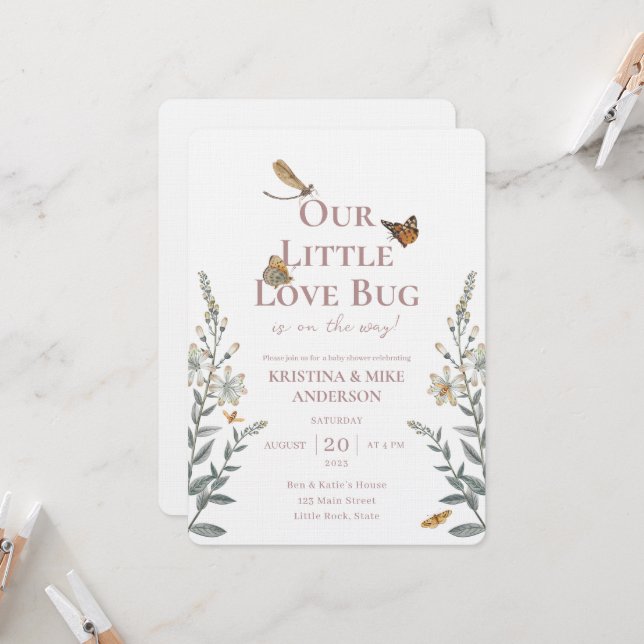 Little Love Bug QR Code Invitación de Baby Shower (Anverso/Reverso In Situ)