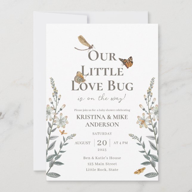 Little Love Bug QR Code Invitación de Baby Shower (Anverso)