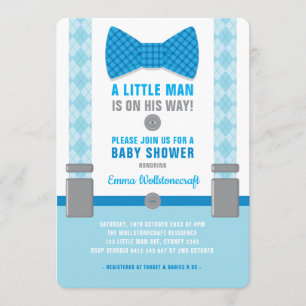 Little Man Baby Shower Invitación Blue Bowtie