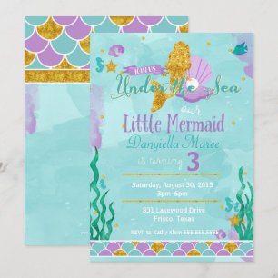 Little mermaid bajo invitación del cumpleaños del