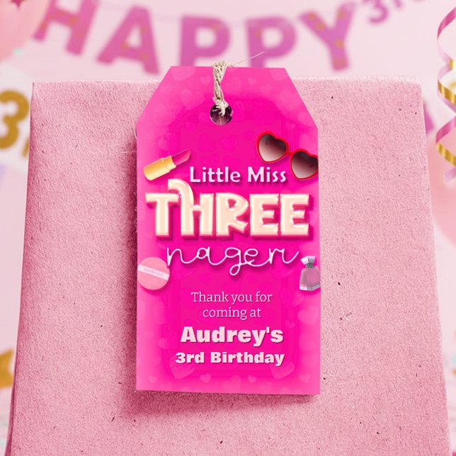 Little Miss Threenager - Etiqueta de regalo para n (Little Miss Threenager - Girl 3rd Gift Tag)