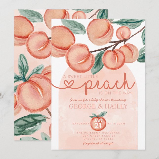 Little Peach On the Way Invitación de Baby Shower (Anverso / Reverso)