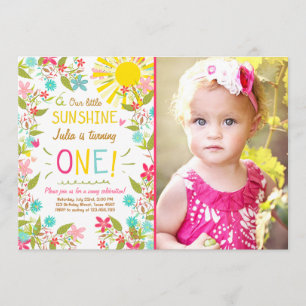 Little Sunshine Birthday Party Invitación Floral