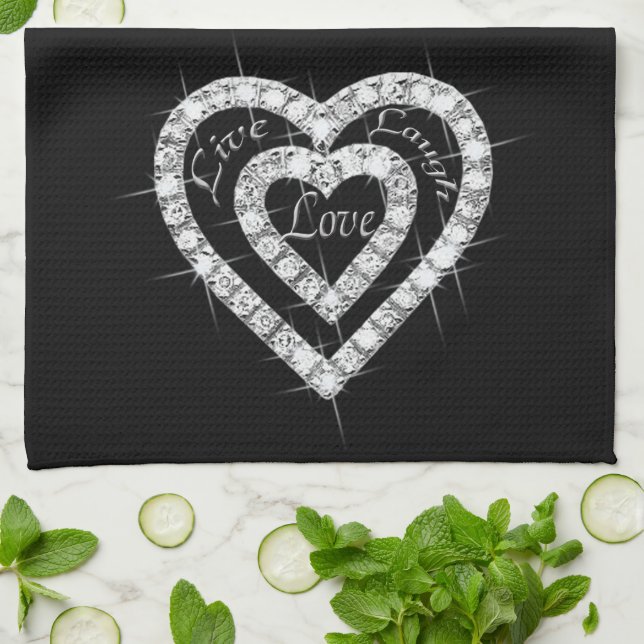 Live Laugh Love Diamond Hearts Kitchen Toalla (Doblado)