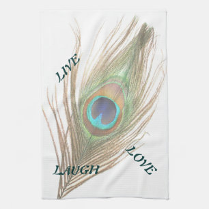Live Laugh Love Peacock Feather Kitchen Toalla