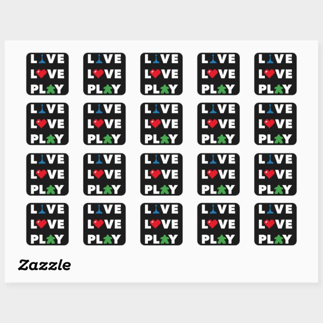 Live, Love, Play White Text Pegatinas (Hoja)