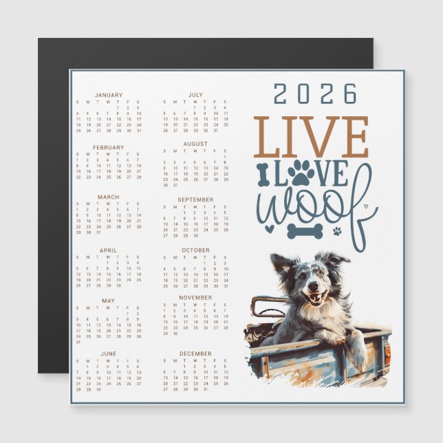 Live Love Woof Dog Calendar (Anverso/Reverso)