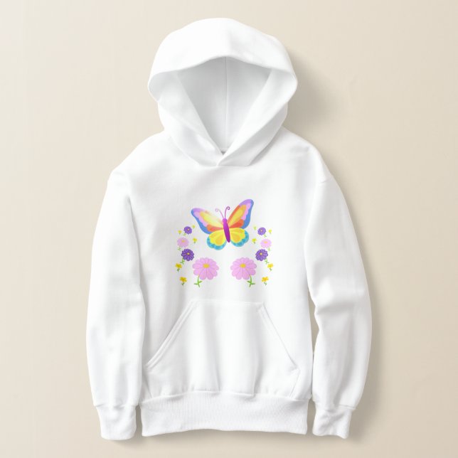 Lively Butterfly and Flowers Kids' Hoodie (Distribución )