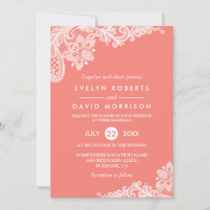 Living Coral Lace Hermosa Invitación a la Boda