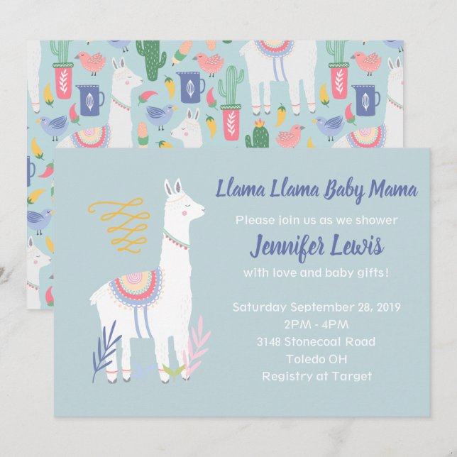 Llama a Baby Mama Baby Invitaciones (Anverso / Reverso)
